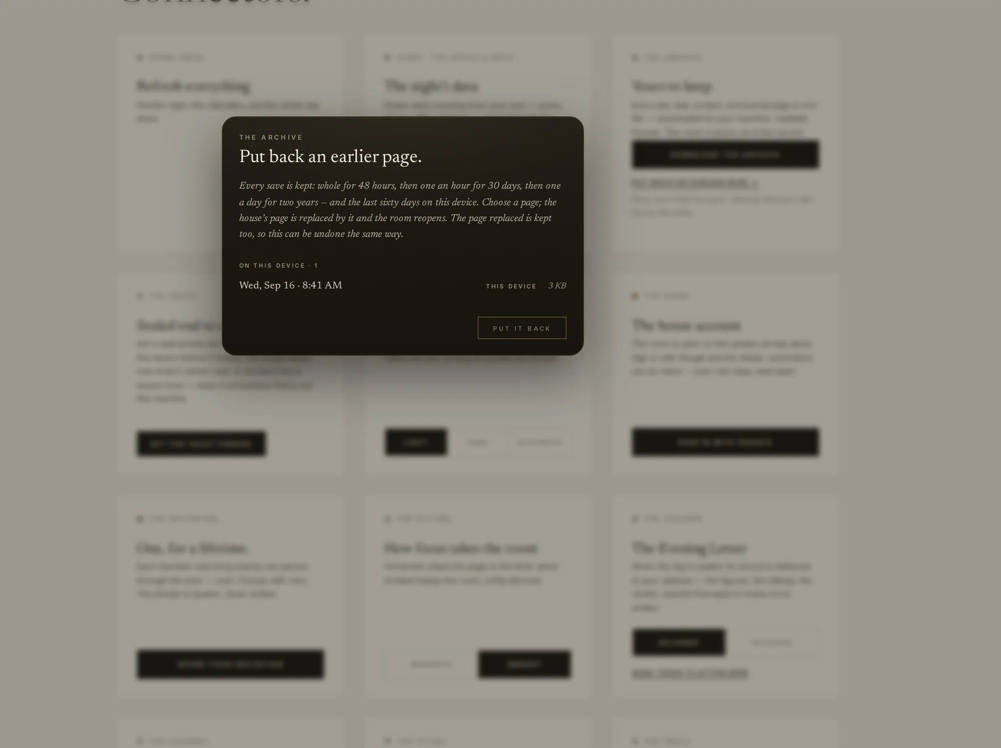 The Archive: put back an earlier page